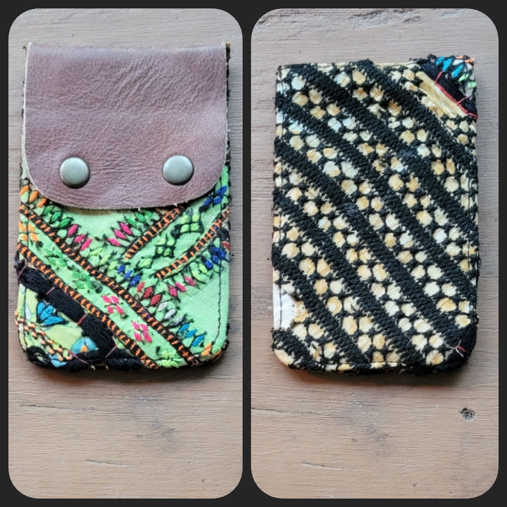 🍳🧠 Free People Boho Embroidered Repurposed vtg banjara hippie Wallet card case